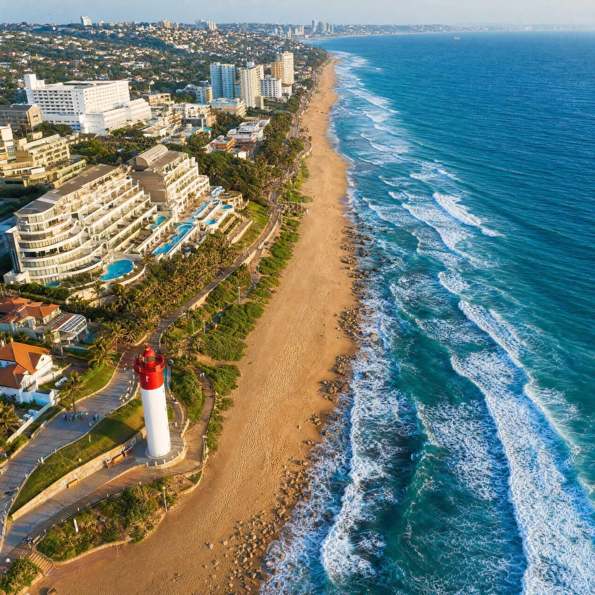Aerial view of Umhlanga coastline and lighthouse